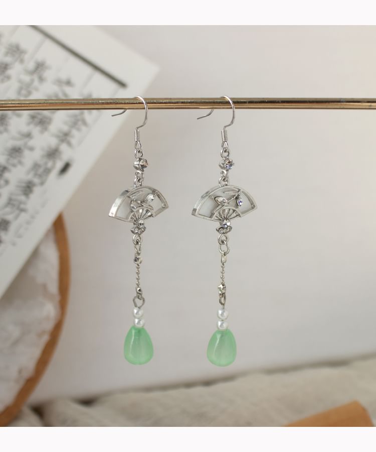 Fan On Drop / Earring Faux Clip Jade