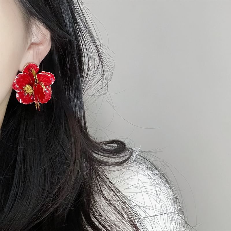 Enamel Earring Flower / Clip On Stud
