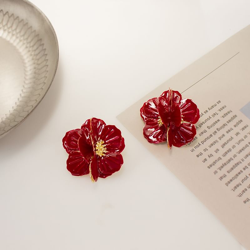 Enamel Earring Flower / Clip On Stud