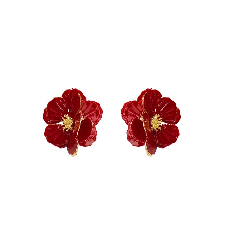 Enamel Earring Flower / Clip On Stud