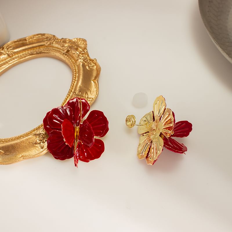 Enamel Earring Flower / Clip On Stud