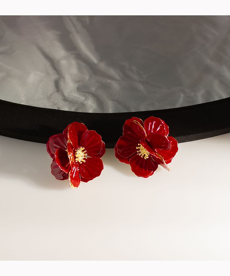 Enamel Earring Flower / Clip On Stud