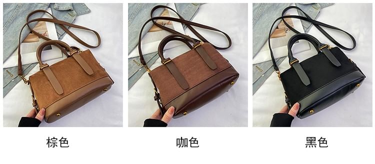 Crossbody Plain Bag Suede Top Handle Faux