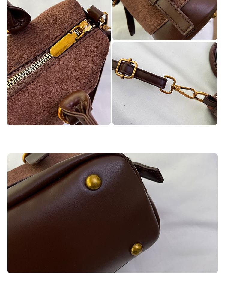 Crossbody Plain Bag Suede Top Handle Faux