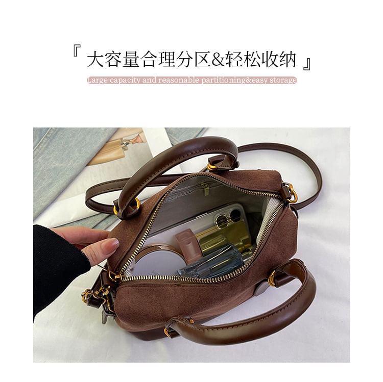 Crossbody Plain Bag Suede Top Handle Faux