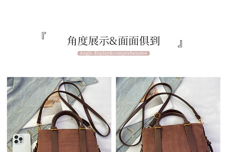 Crossbody Plain Bag Suede Top Handle Faux