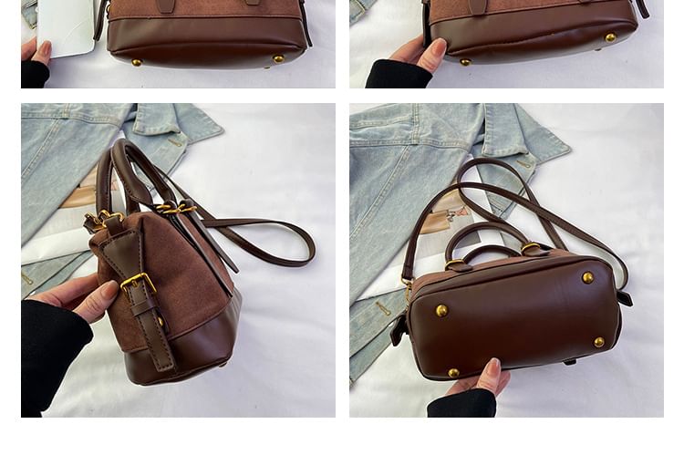 Crossbody Plain Bag Suede Top Handle Faux