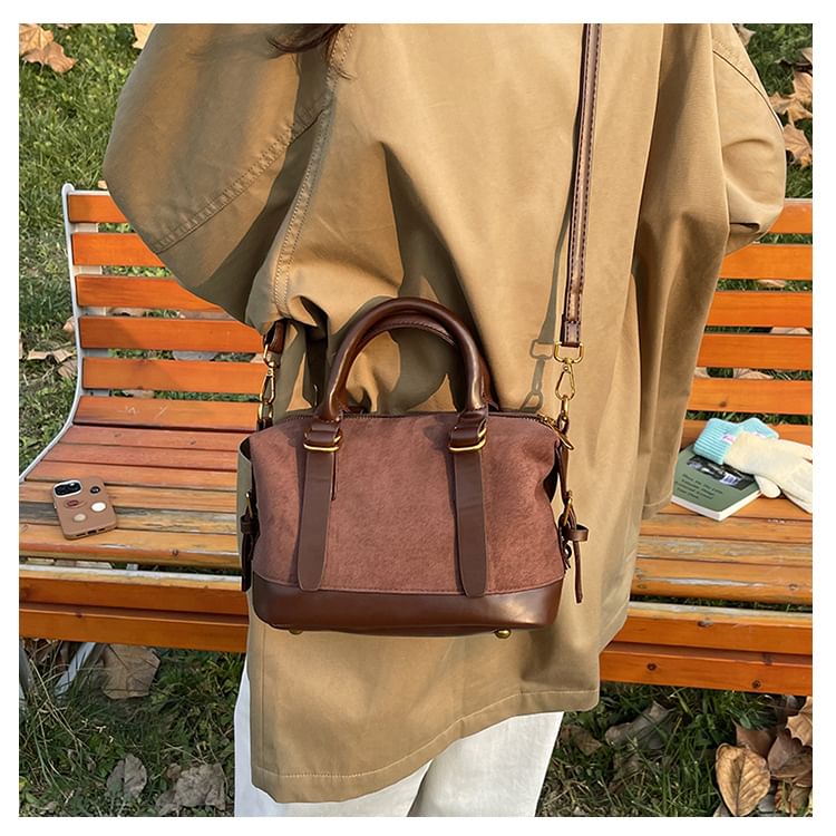 Crossbody Plain Bag Suede Top Handle Faux