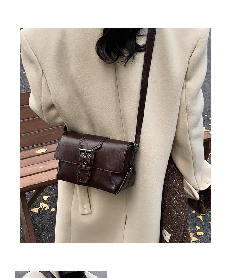 Crossbody Bag Plain Buckled Flap Leather Faux