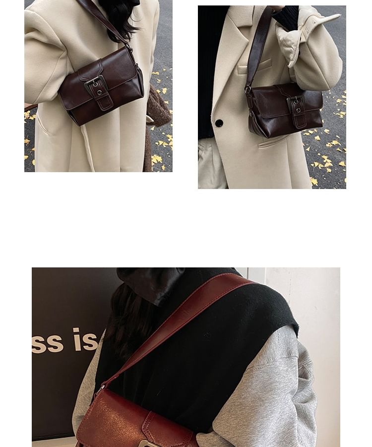 Crossbody Bag Plain Buckled Flap Leather Faux