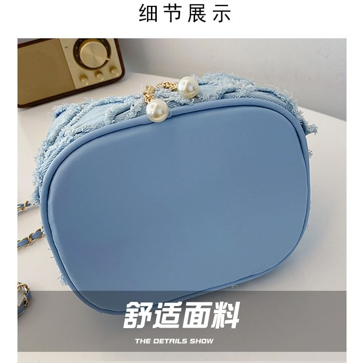 Frayed Bucket Bag Strap Chain Drawstring