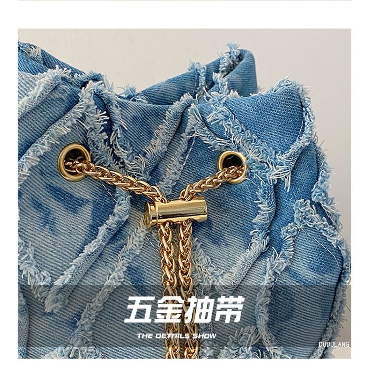 Frayed Bucket Bag Strap Chain Drawstring
