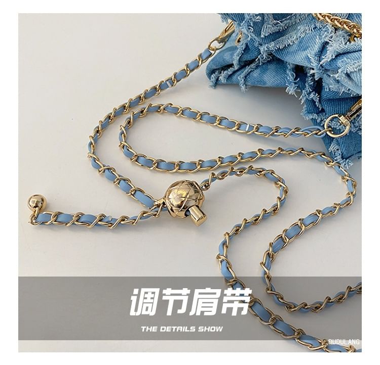 Frayed Bucket Bag Strap Chain Drawstring