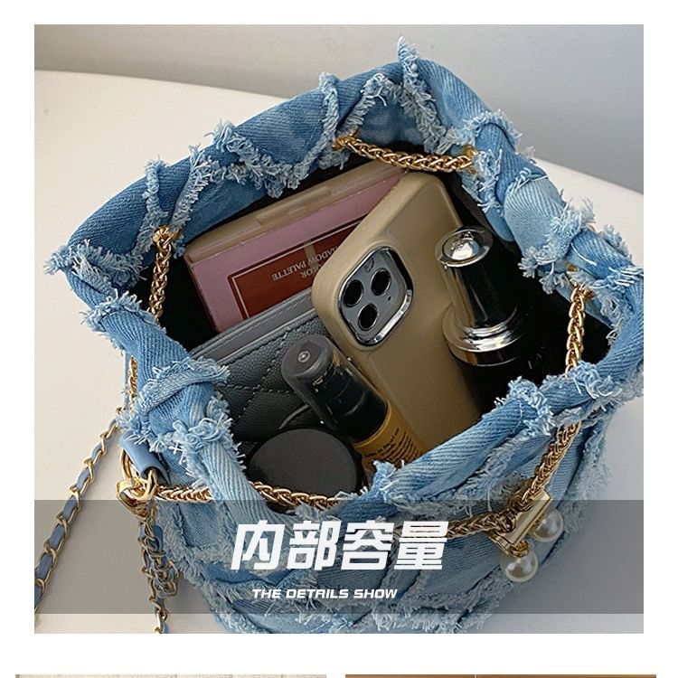 Frayed Bucket Bag Strap Chain Drawstring