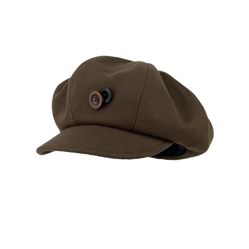 Plain Newsboy Buttoned Cap