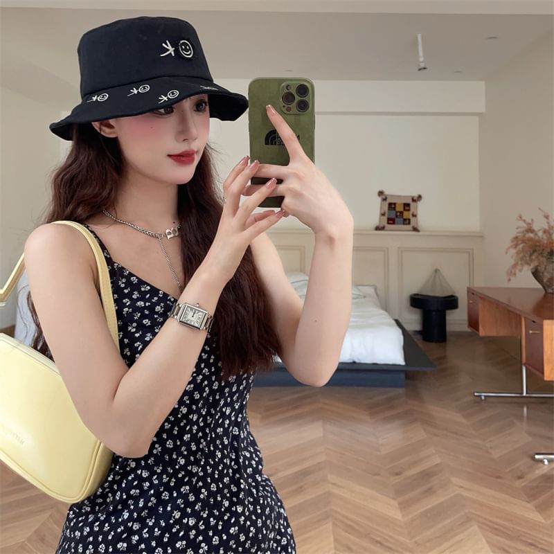 Face Hat Embroidered Bucket Smiley