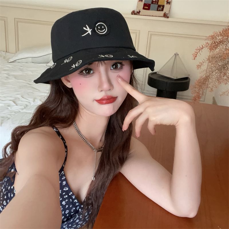 Face Hat Embroidered Bucket Smiley