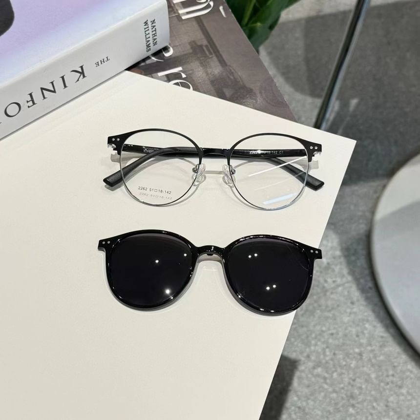 Glasses With Clip On Sunglasses Round Metal