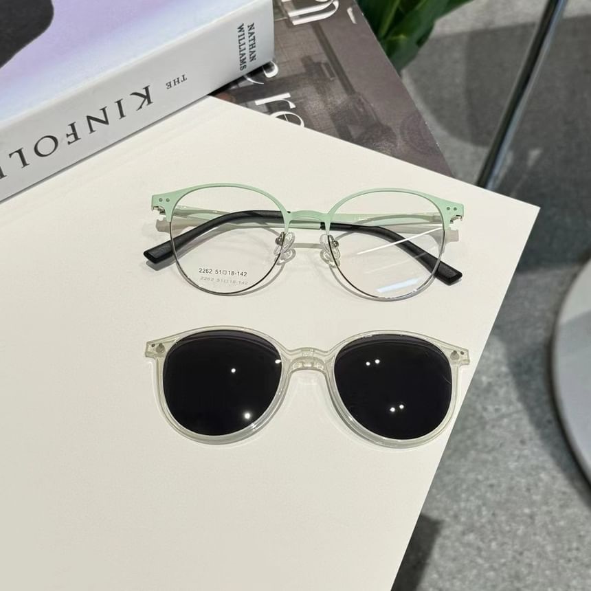 Glasses With Clip On Sunglasses Round Metal