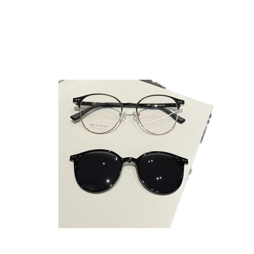Glasses With Clip On Sunglasses Round Metal