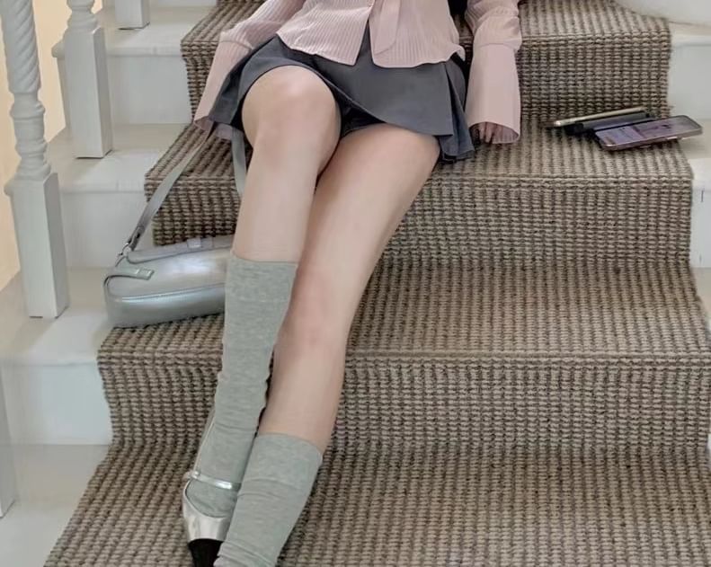 A-Line Striped Plain Long Skort Sleeve Shirt Waist V-Neck Collared Belt Mini Pleated High / Set