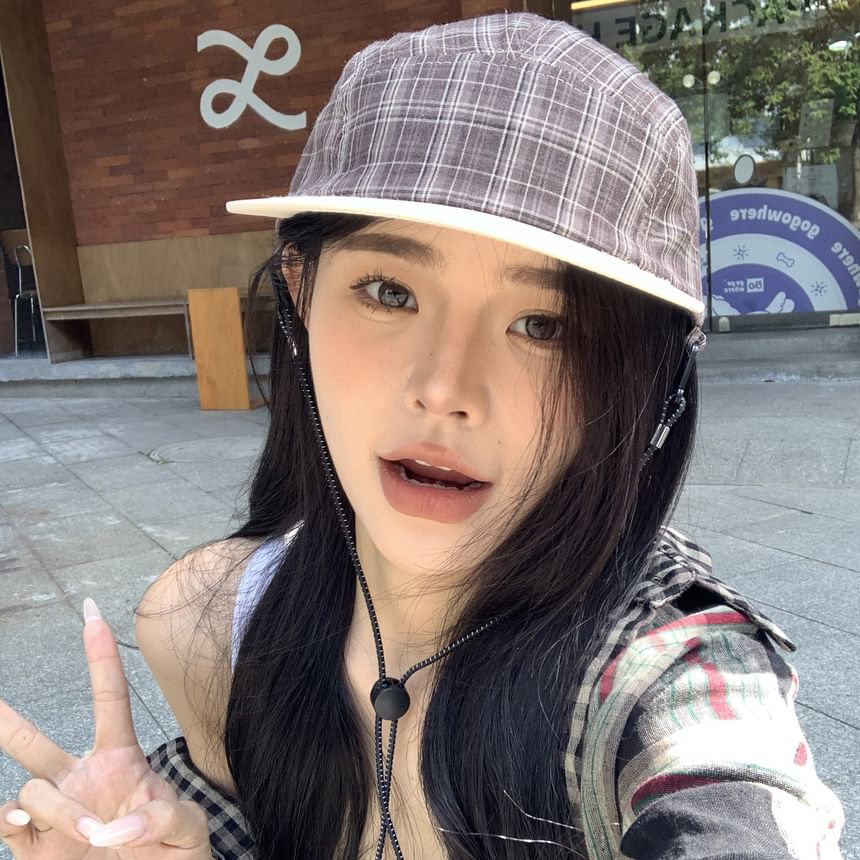 Drawstring Baseball Cap Plaid