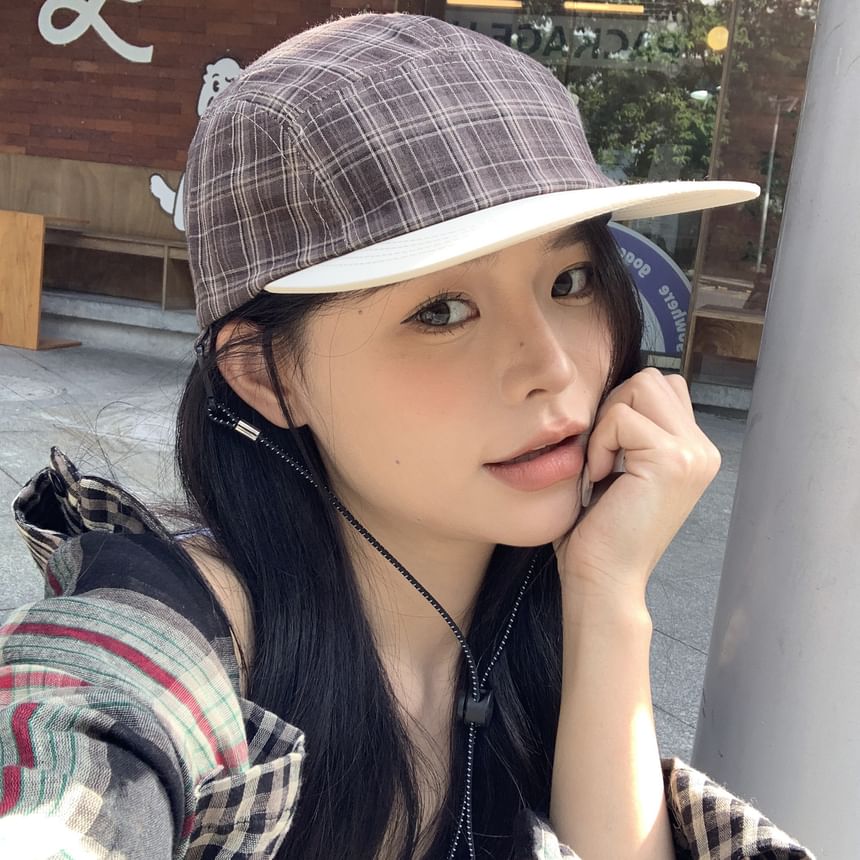 Drawstring Baseball Cap Plaid