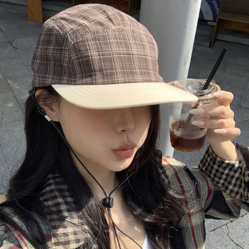Drawstring Baseball Cap Plaid