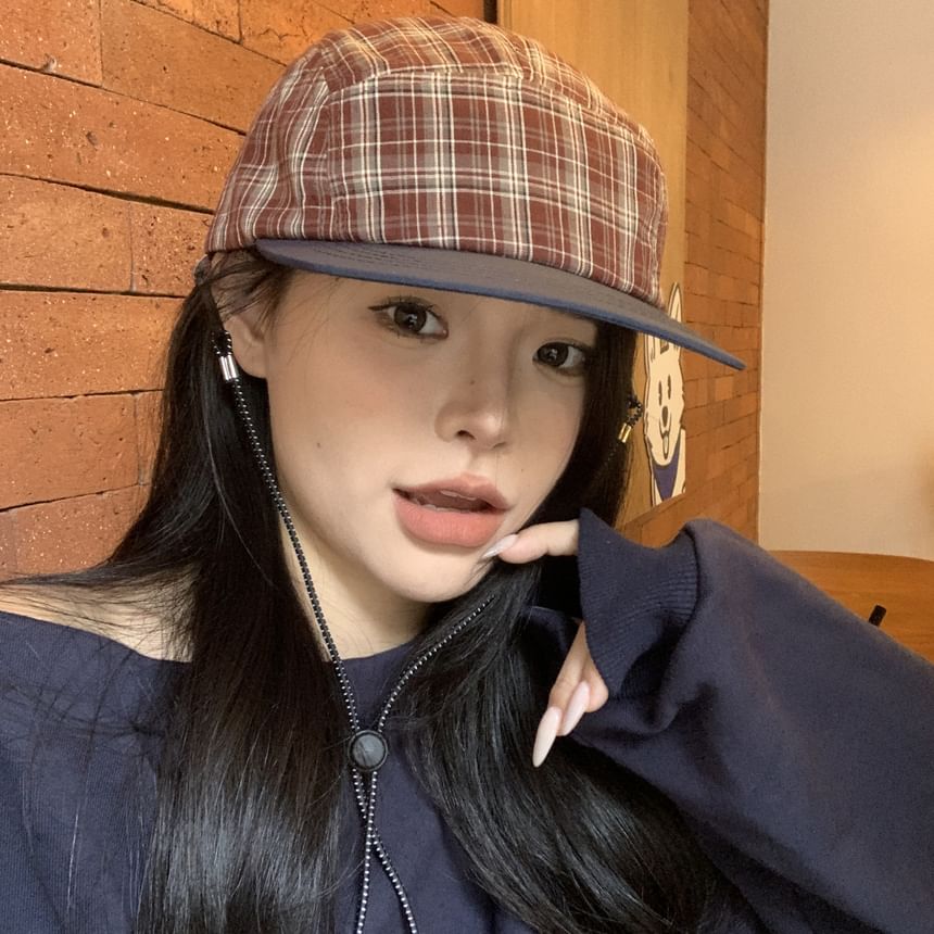 Drawstring Baseball Cap Plaid