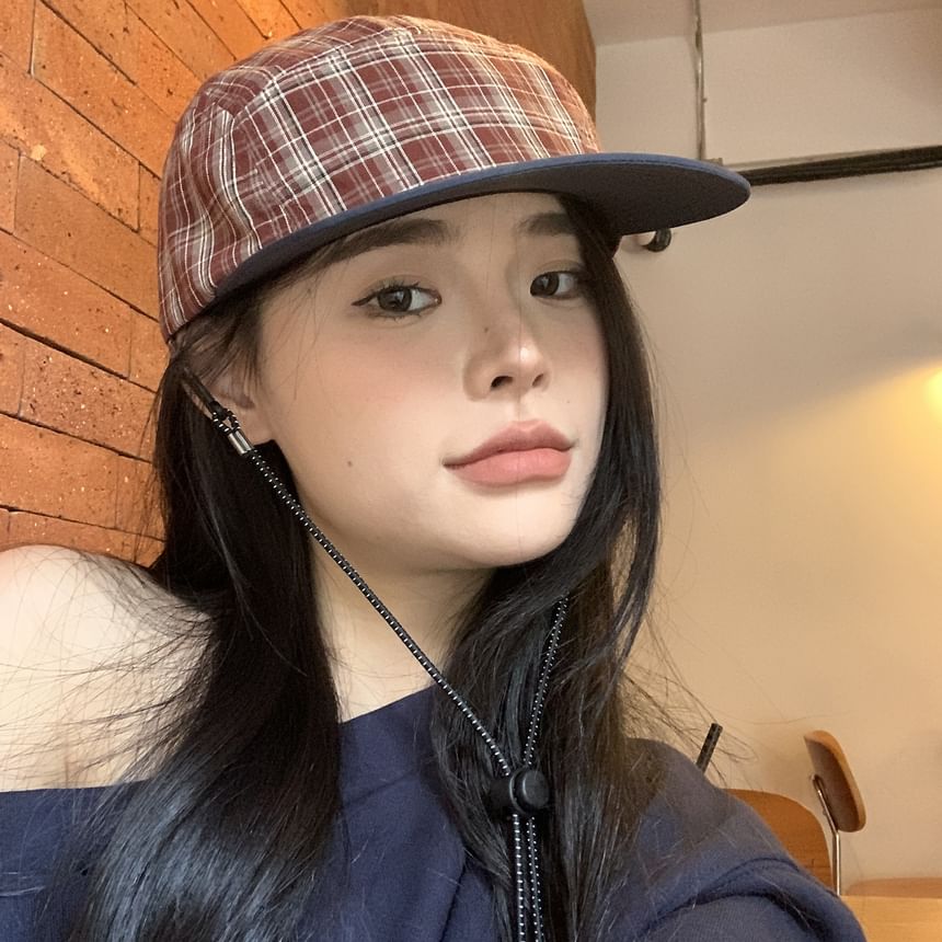 Drawstring Baseball Cap Plaid