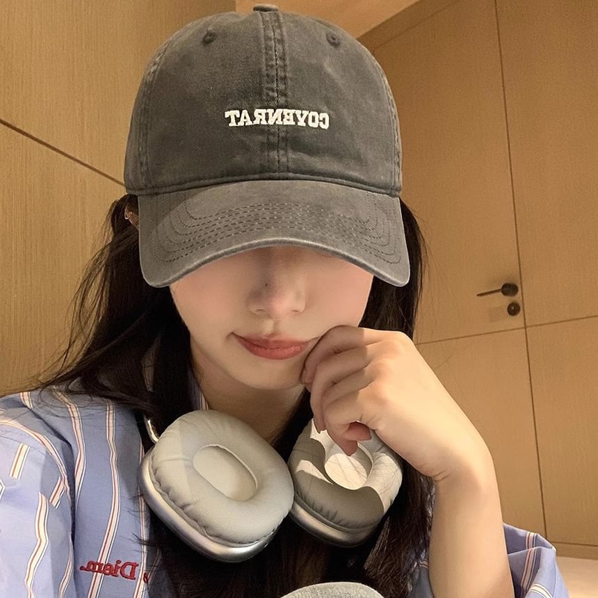 Washed Cap Baseball Lettering Embroidered