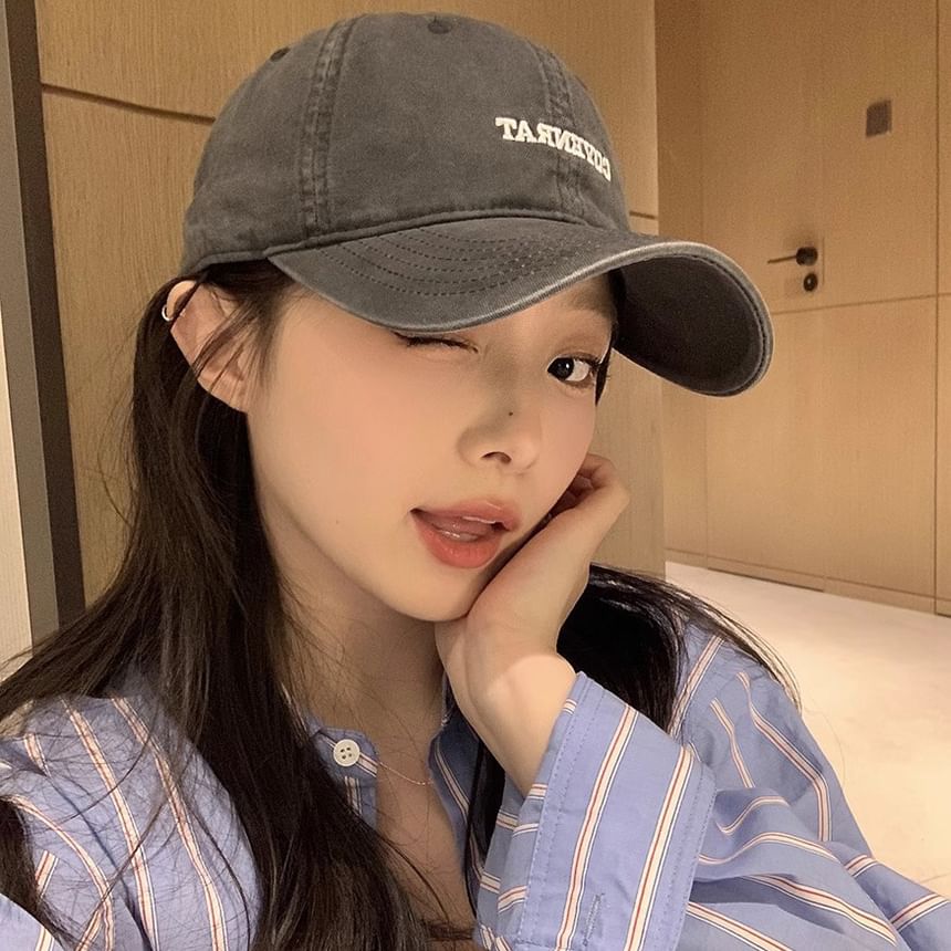 Washed Cap Baseball Lettering Embroidered