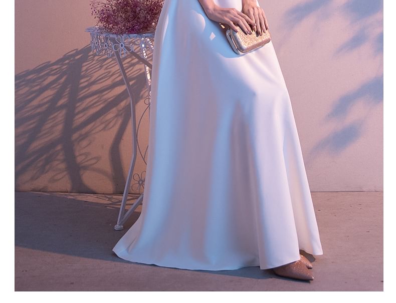 Stand Short-Sleeve Lace Gown A-Line Evening Collar