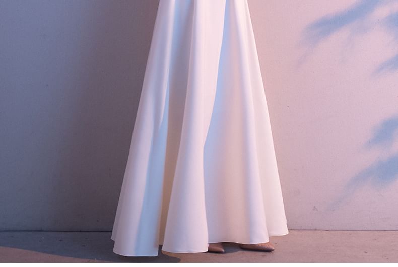 Stand Short-Sleeve Lace Gown A-Line Evening Collar