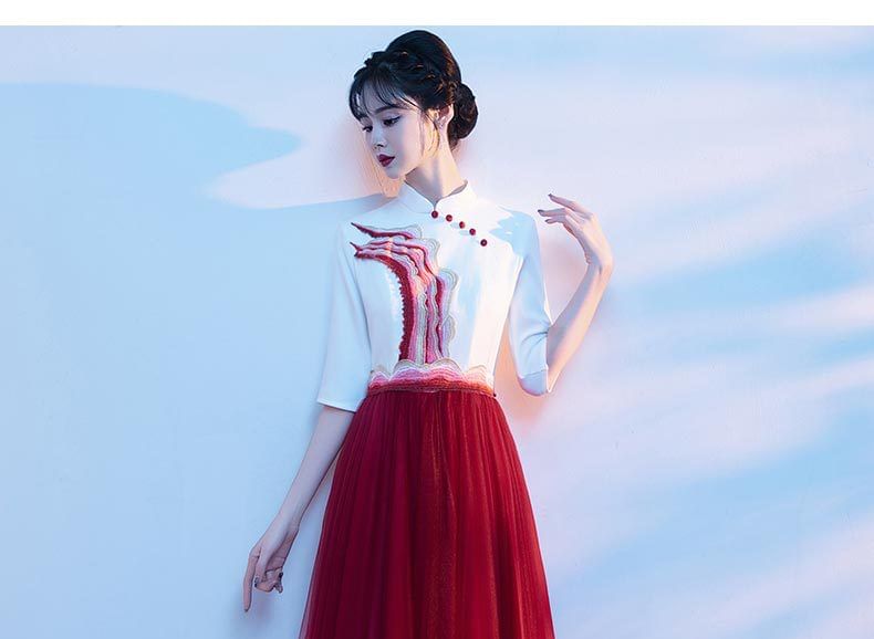 Short-Sleeve Gown Evening Collar A-Line Tone Two Stand
