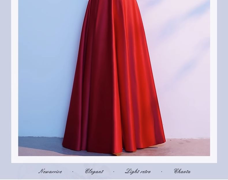 Embroidered A-Line 3/4-Sleeve Gown Evening V-Neck