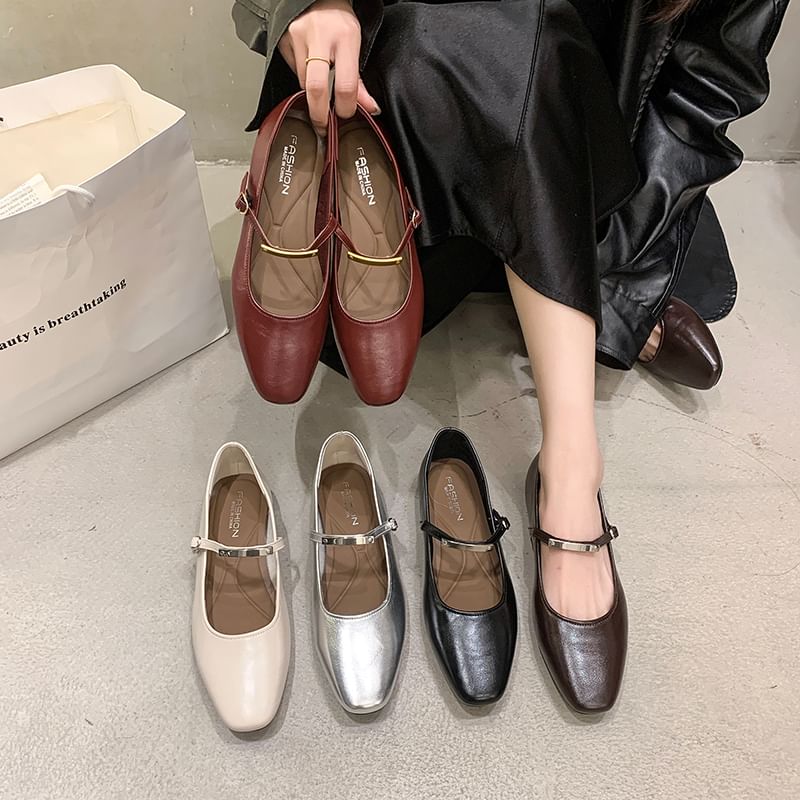 Metal Jane Buckle Accent Mary Shoes