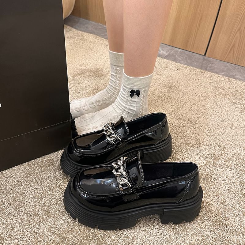 Loafers Chain Accent Plain Platform
