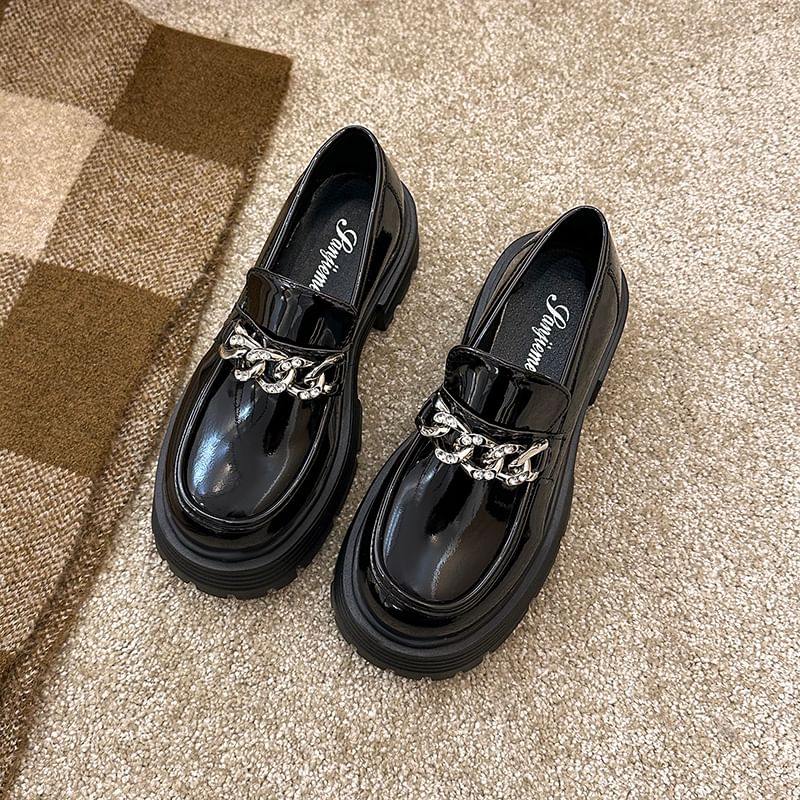 Loafers Chain Accent Plain Platform