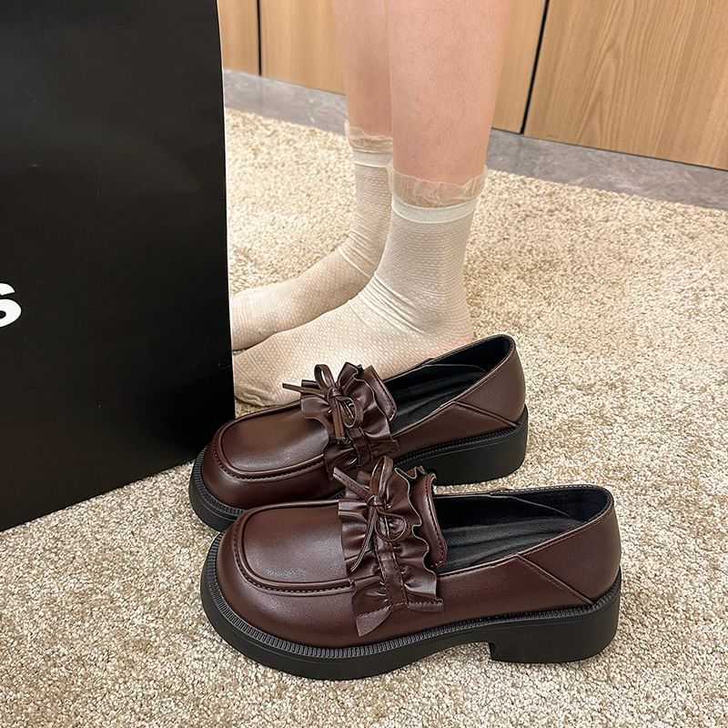 Loafers Ruffle Trim Platform Plain