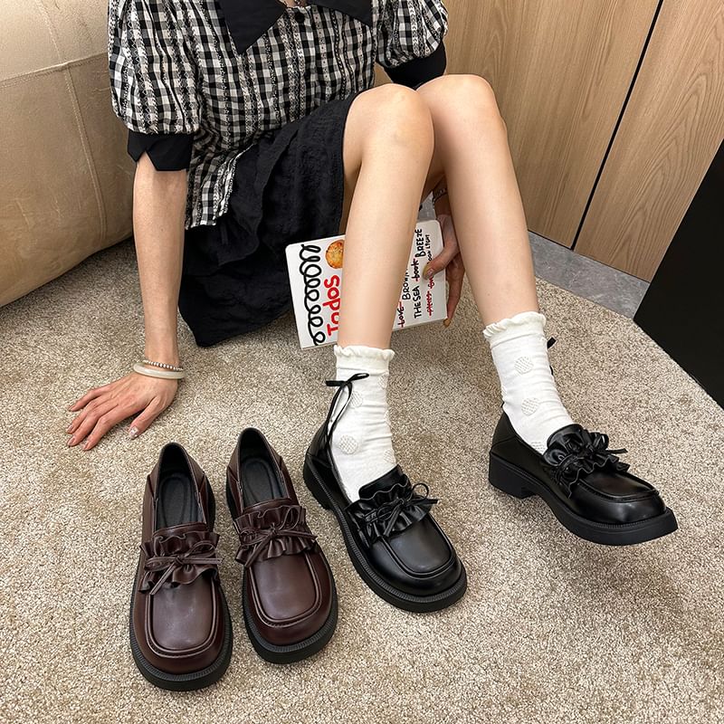 Loafers Ruffle Trim Platform Plain