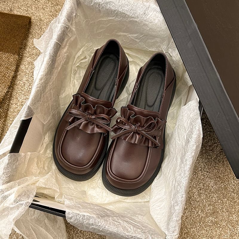 Loafers Ruffle Trim Platform Plain