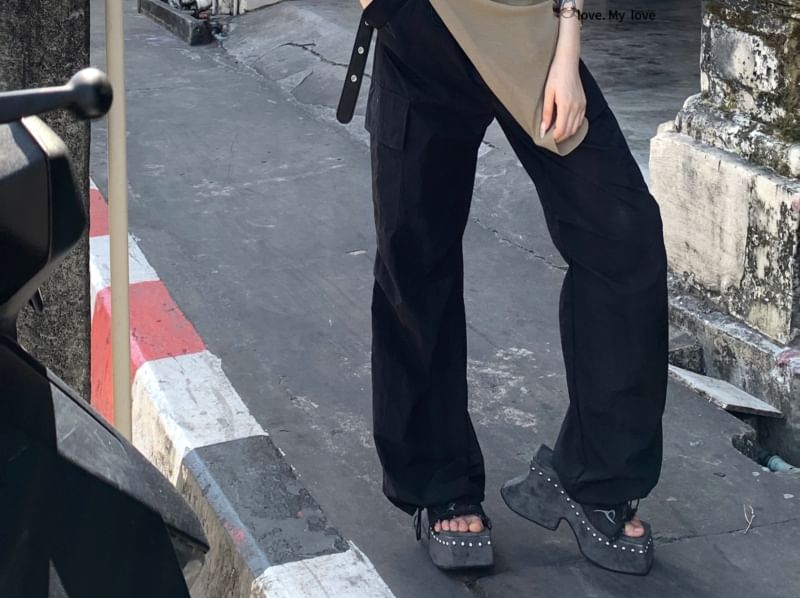 U-Neck Asymmetrical Top Plain Sleeveless