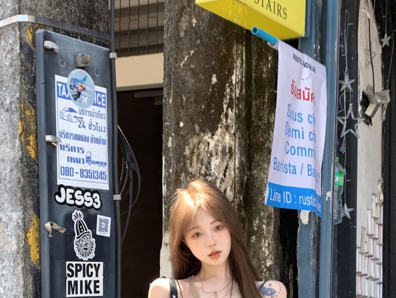 U-Neck Asymmetrical Top Plain Sleeveless