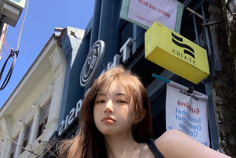 U-Neck Asymmetrical Top Plain Sleeveless