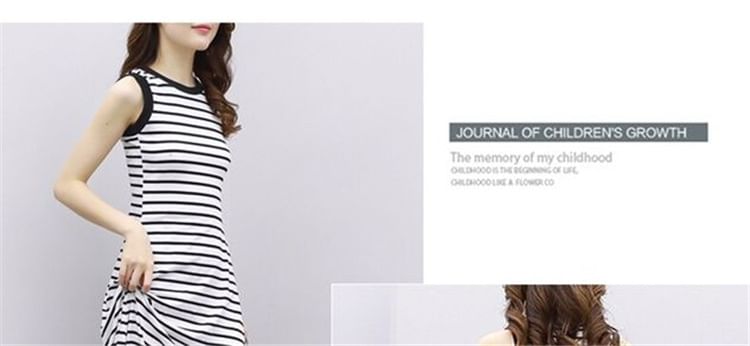 Tank Midi Neck Striped Dress A-Line Crew