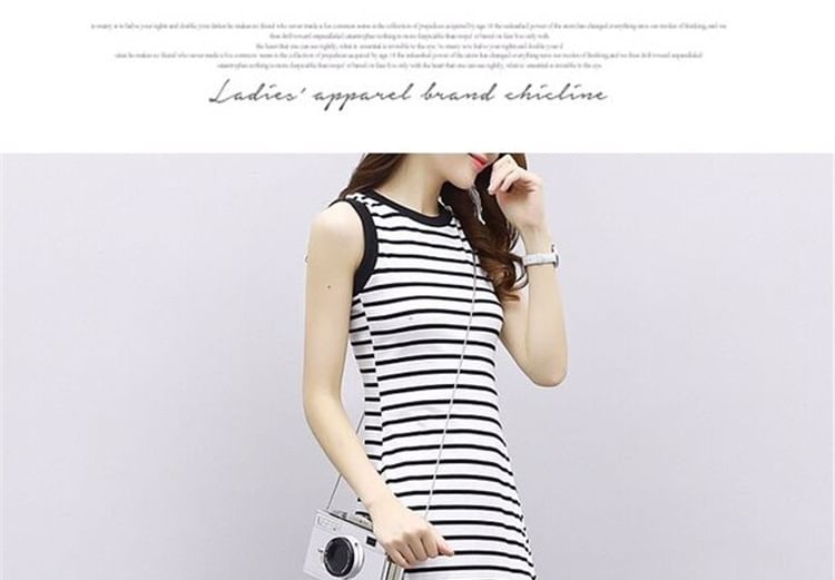 Tank Midi Neck Striped Dress A-Line Crew