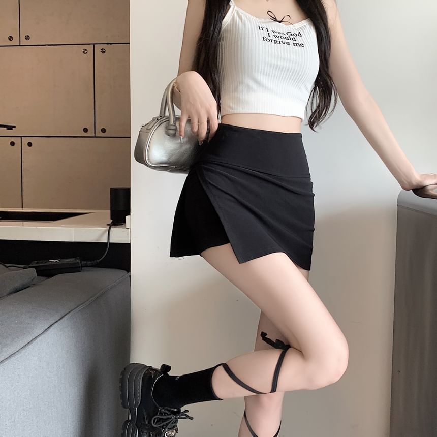 Skort Plain Slit High Waist Mini
