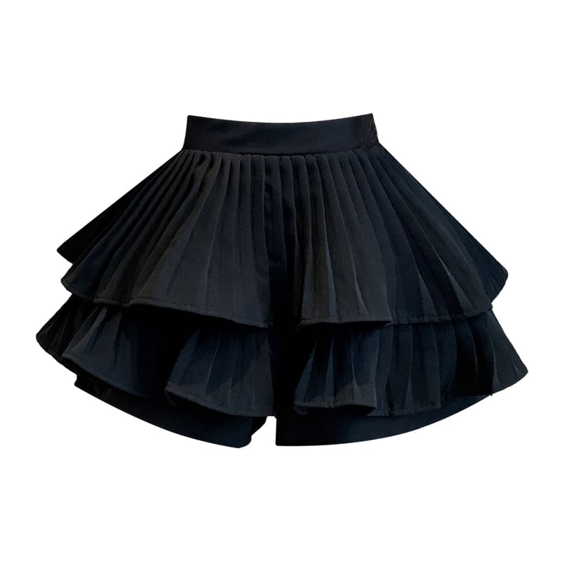A-Line Accordion High Ruffle Waist Pleated Mini Plain Skirt