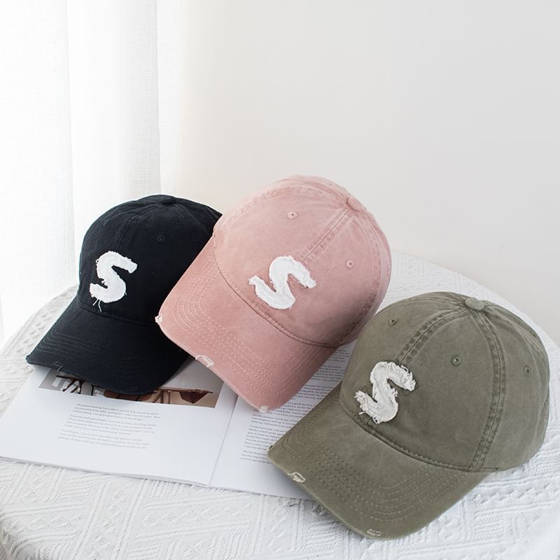 Distressed Applique Cap Baseball Lettering